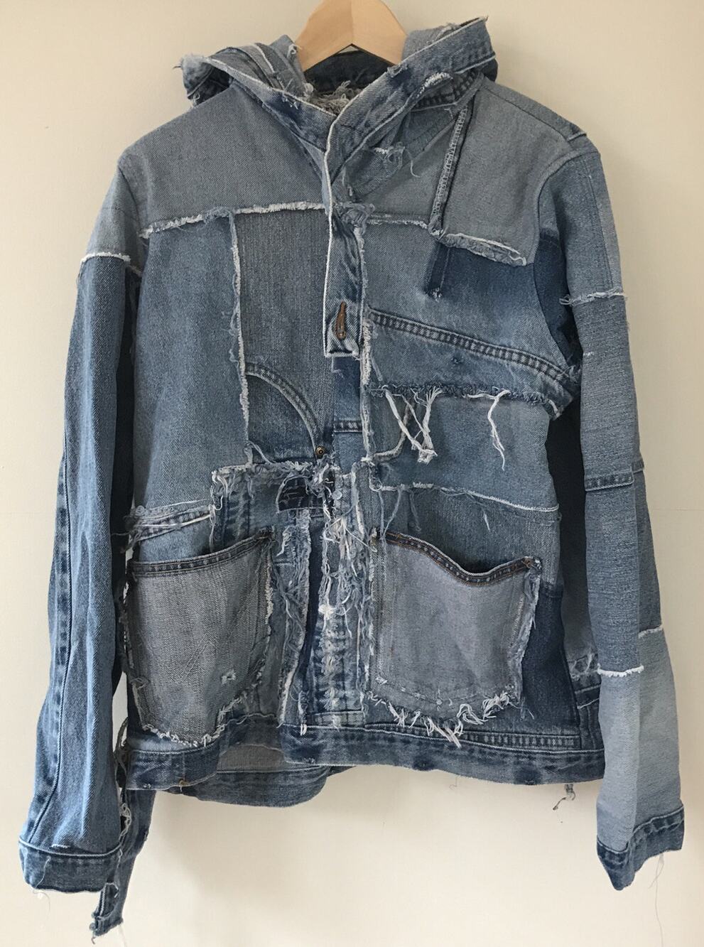 Boro Style Handmade Custom Repurposed Patchwork Denim Pullover Hoodie L 46"